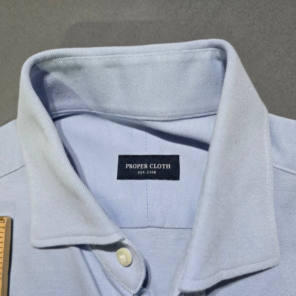 Proper Cloth Dress Shirt Mens 15.5 34.7 Light Blue Japanese Performance Knit - Picture 2 of 7